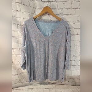 J.Jill Forward-Seam Tee Paisley Quarter Sleeve Blue Top XL